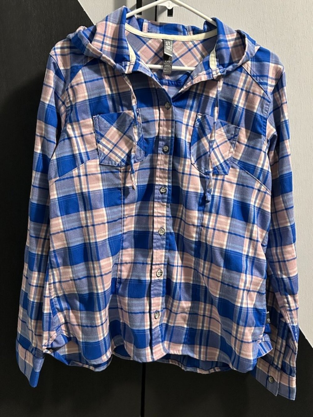 Mountain Hardwear Stretchstone Plaid Flannel Button Down Hooded Shirt Women's L